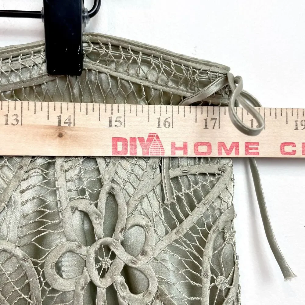 Vintage 90s Silk Crochet Maxi Skirt Large Beaded Fairy Grunge Festival Green - Picture 11 of 12